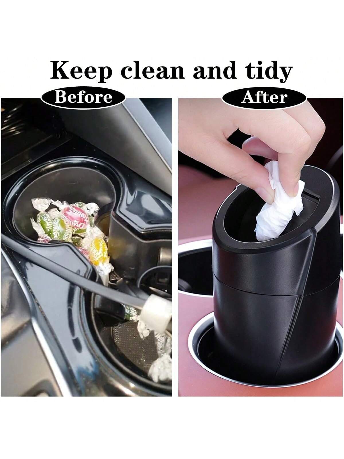 Car Trash Can With Lid- Car Trash Bin Cup Holder- Black Mini Leak-Proof Vehicle Garbage Bin Trash Can With 15pcs Garbage Bags- Front & Back Seat Car Accessories Organizer And Storage