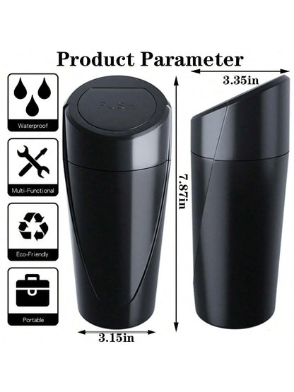Car Trash Can With Lid- Car Trash Bin Cup Holder- Black Mini Leak-Proof Vehicle Garbage Bin Trash Can With 15pcs Garbage Bags- Front & Back Seat Car Accessories Organizer And Storage