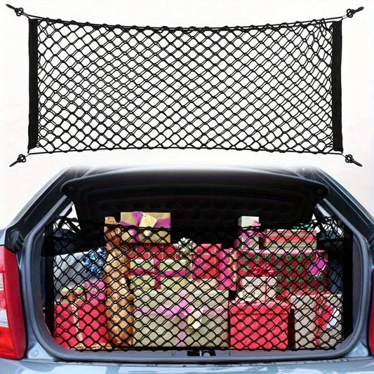 [Car Trunk Elastic Net] Elastic Car Trunk Storage Net With Hooks- Nylon Material, Suitable For Cargo Storage In Pickups, SUVs And Sedans