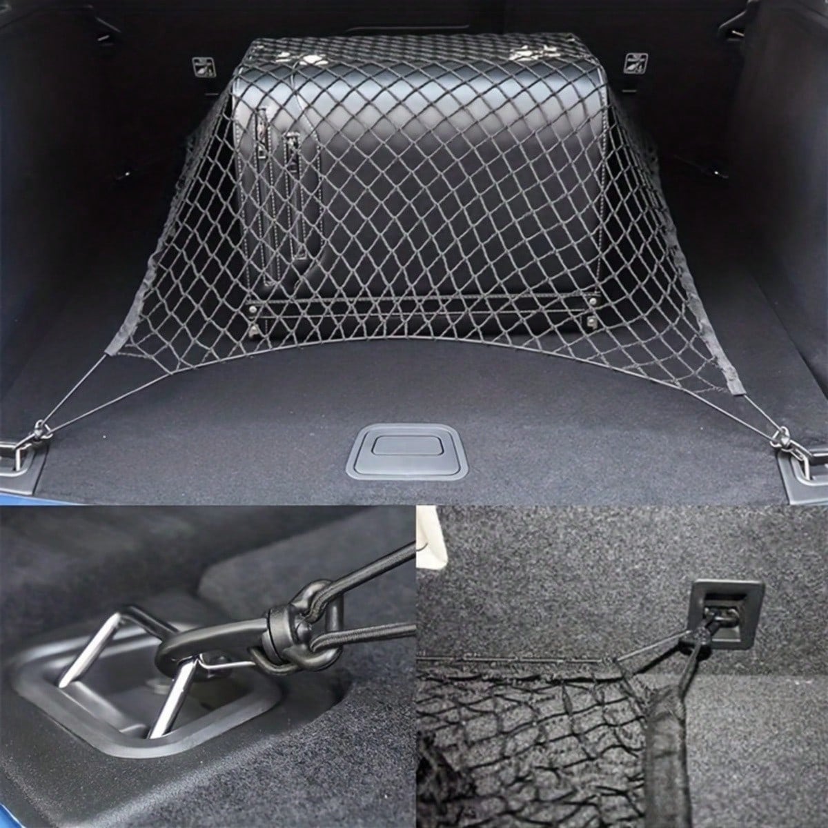 [Car Trunk Elastic Net] Elastic Car Trunk Storage Net With Hooks- Nylon Material, Suitable For Cargo Storage In Pickups, SUVs And Sedans