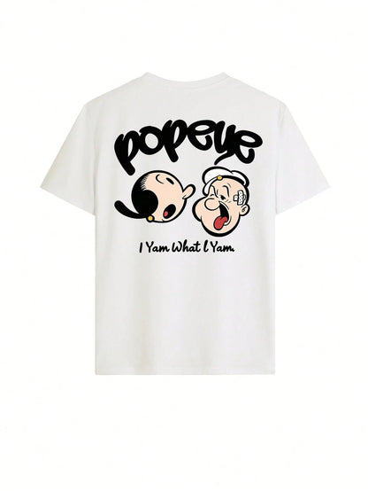 Cartoon Pattern T-Shirt, Anime Print T-Shirt, Casual Street Style Short Sleeve, Top White Summer