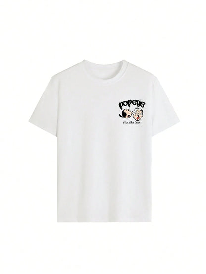Cartoon Pattern T-Shirt, Anime Print T-Shirt, Casual Street Style Short Sleeve, Top White Summer