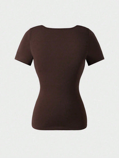 Casual Elegant Short Sleeve Crew Neck Top, Suitable For Daily, Commuting, Going Out, Spring/Summer