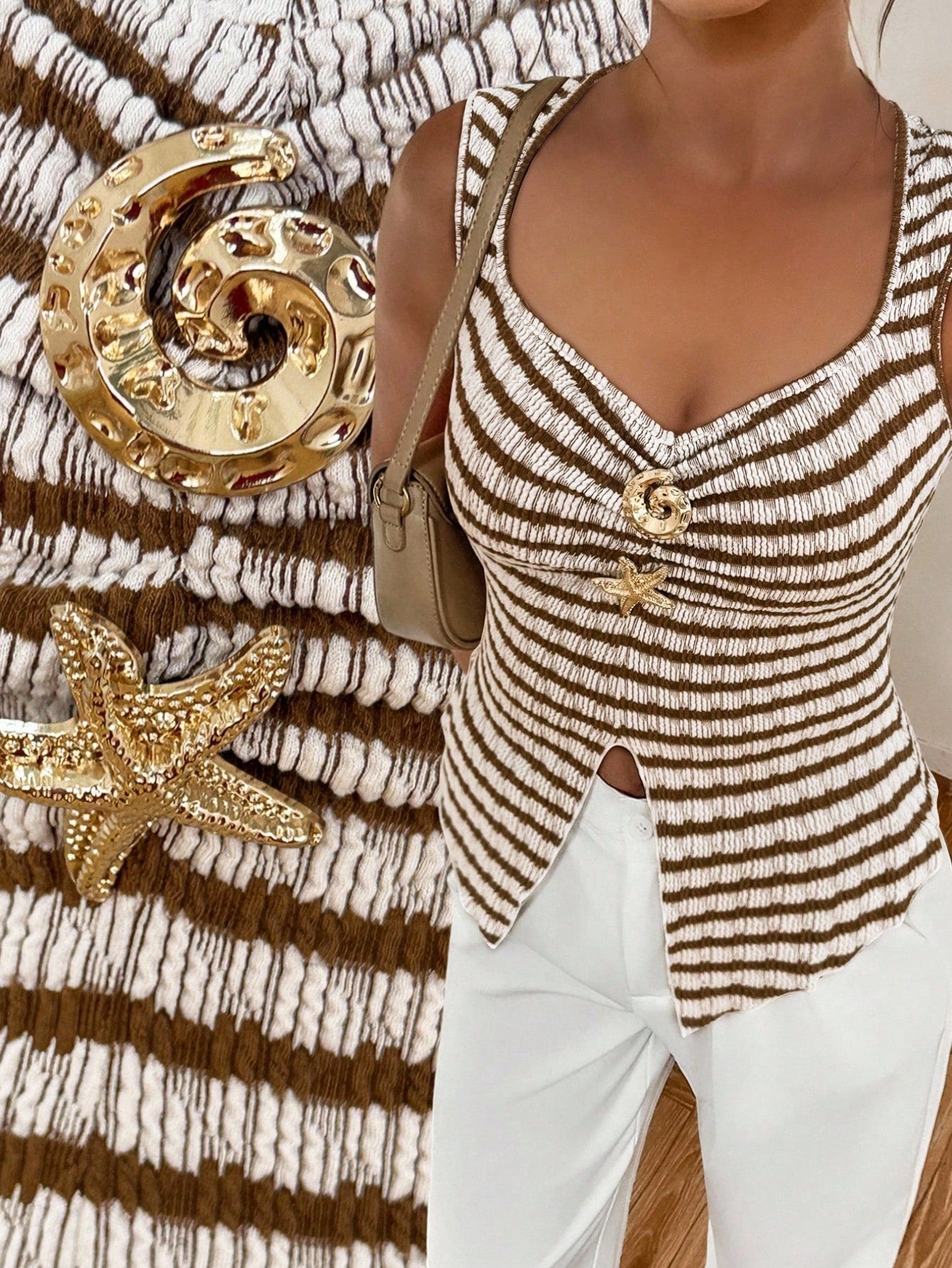 Ceyna Plus Size Women's Leopard Print Pleated Casual Sexy 70's Everyday Top Party Beige Summer
