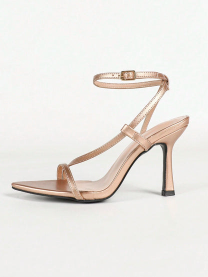Champagne Elegant Women's Sandals Sexy Women's Stiletto High Heels Wedding Shoes Stiletto Heels Elegant Women's High Heel Sandals Comfortable Women's High Heels Summer High Heels Ankle Strap Women's H