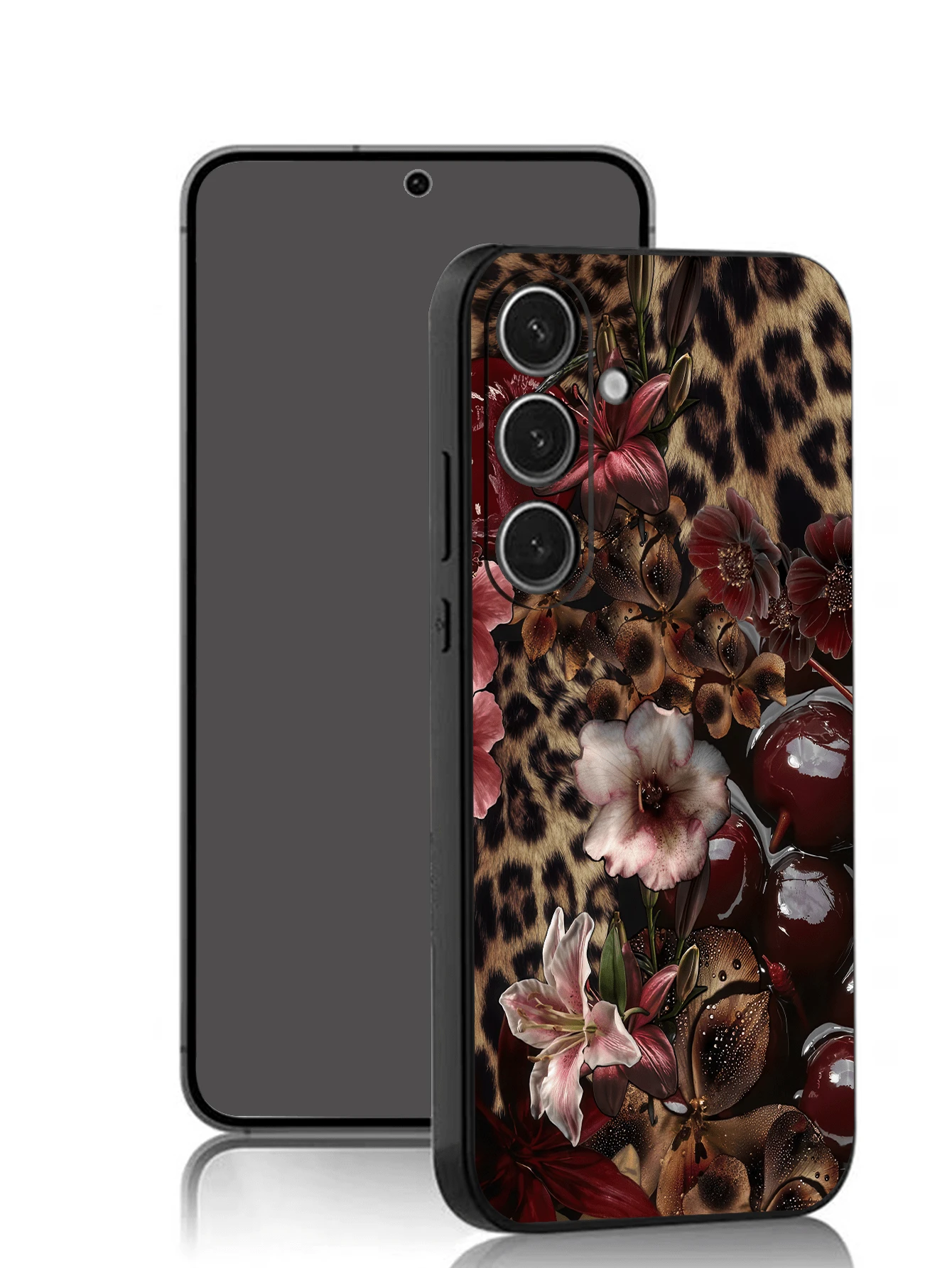 Cheetah,Leopard Print 1pc Leopard Print Floral Pattern Soft TPU Protective Phone Case, Scratch-Resistant And Shock-Proof, Compatible With Huawei Honor, Compatible With Redmi, Compatible With Galaxy A