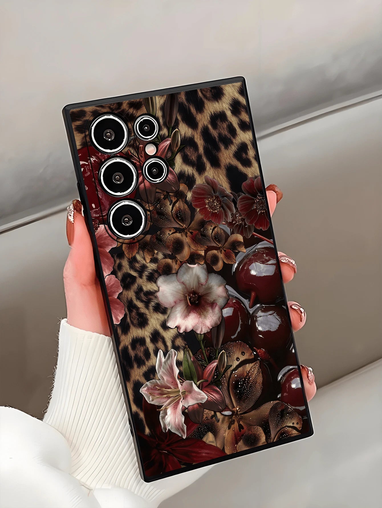 Cheetah,Leopard Print 1pc Leopard Print Floral Pattern Soft TPU Protective Phone Case, Scratch-Resistant And Shock-Proof, Compatible With Huawei Honor, Compatible With Redmi, Compatible With Galaxy A