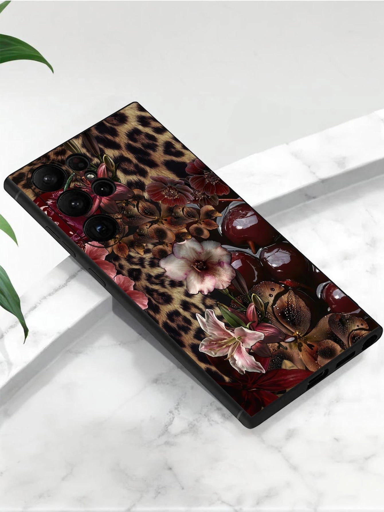 Cheetah,Leopard Print 1pc Leopard Print Floral Pattern Soft TPU Protective Phone Case, Scratch-Resistant And Shock-Proof, Compatible With Huawei Honor, Compatible With Redmi, Compatible With Galaxy A