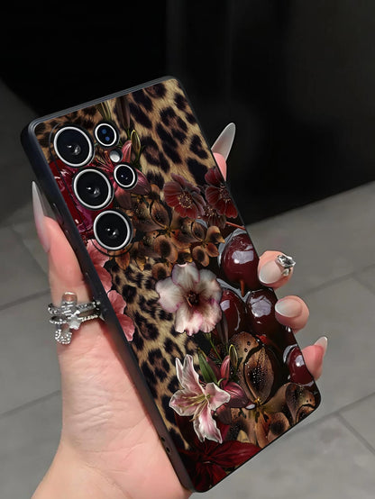 Cheetah,Leopard Print 1pc Leopard Print Floral Pattern Soft TPU Protective Phone Case, Scratch-Resistant And Shock-Proof, Compatible With Huawei Honor, Compatible With Redmi, Compatible With Galaxy A