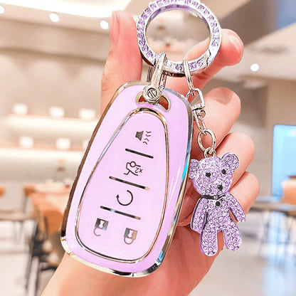 Chevrolet Car Keychain With Cute Rhinestone Teddy Bear Keychain, Soft TPU Car Key Shell, Fit For Chevrolet MALIBU, CRUZE, CAPTIVA, SAIL, EPICA, Malibu, CAVALIER, Cruze, TRACKER, Malibu Camaro Trax