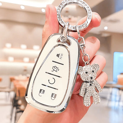 Chevrolet Car Keychain With Cute Rhinestone Teddy Bear Keychain, Soft TPU Car Key Shell, Fit For Chevrolet MALIBU, CRUZE, CAPTIVA, SAIL, EPICA, Malibu, CAVALIER, Cruze, TRACKER, Malibu Camaro Trax