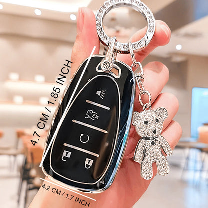 Chevrolet Car Keychain With Cute Rhinestone Teddy Bear Keychain, Soft TPU Car Key Shell, Fit For Chevrolet MALIBU, CRUZE, CAPTIVA, SAIL, EPICA, Malibu, CAVALIER, Cruze, TRACKER, Malibu Camaro Trax
