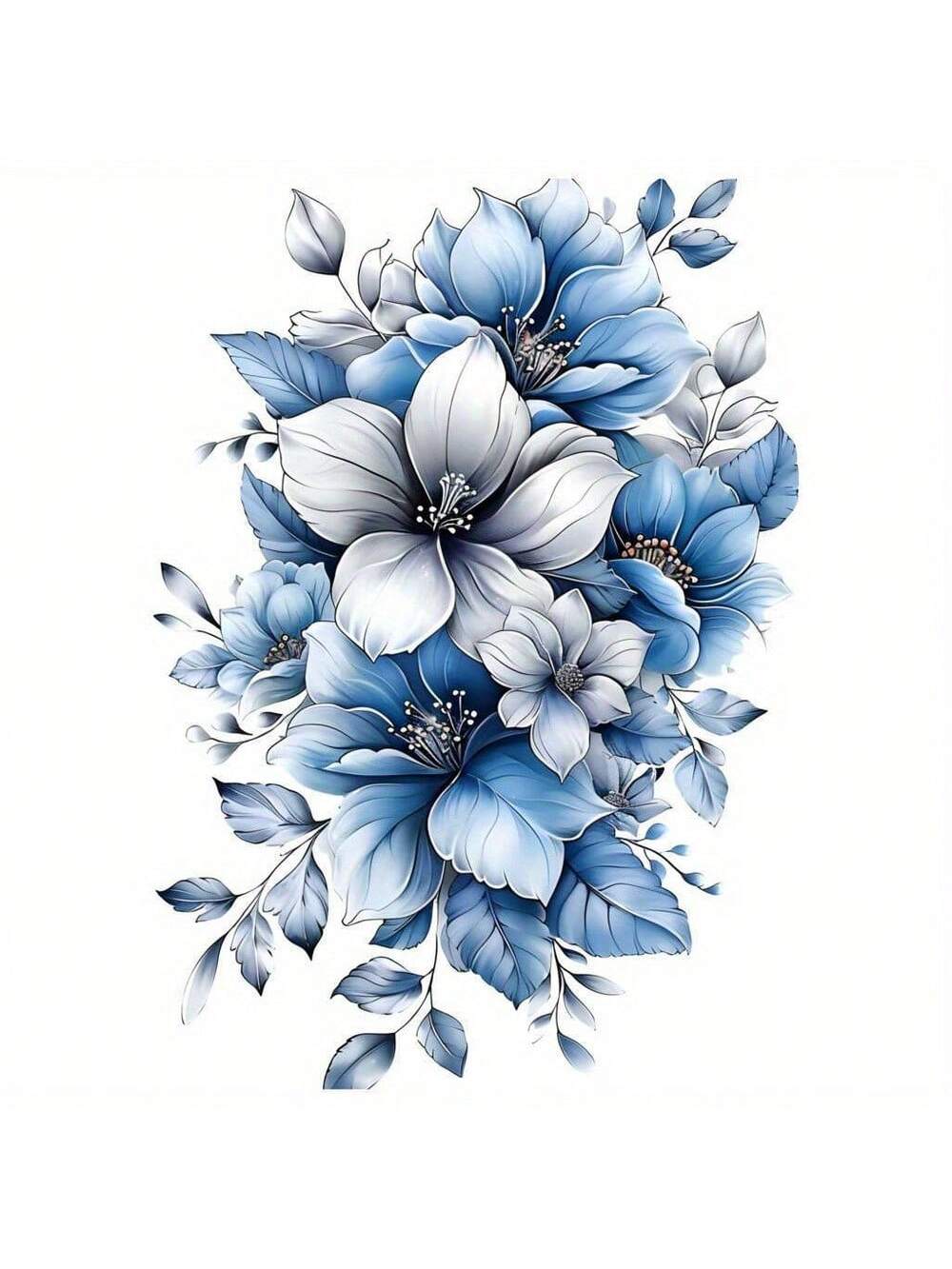 Chic Blue & Gray Floral Iron-On Transfer Stickers- Washable Glitter Decals For T-Shirts, Pillows, Masks & Backpacks, Stickers For Clothes