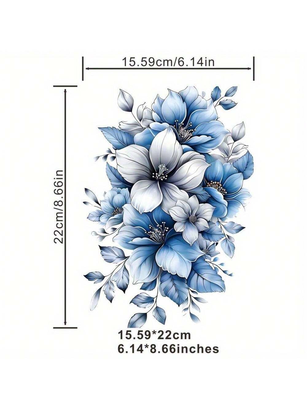 Chic Blue & Gray Floral Iron-On Transfer Stickers- Washable Glitter Decals For T-Shirts, Pillows, Masks & Backpacks, Stickers For Clothes