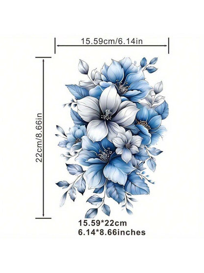 Chic Blue & Gray Floral Iron-On Transfer Stickers- Washable Glitter Decals For T-Shirts, Pillows, Masks & Backpacks, Stickers For Clothes