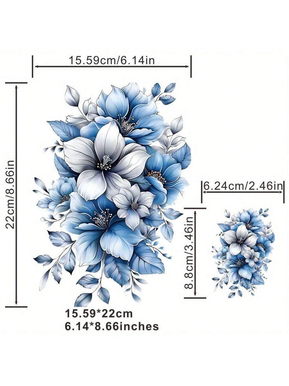 Chic Blue & Gray Floral Iron-On Transfer Stickers- Washable Glitter Decals For T-Shirts, Pillows, Masks & Backpacks, Stickers For Clothes
