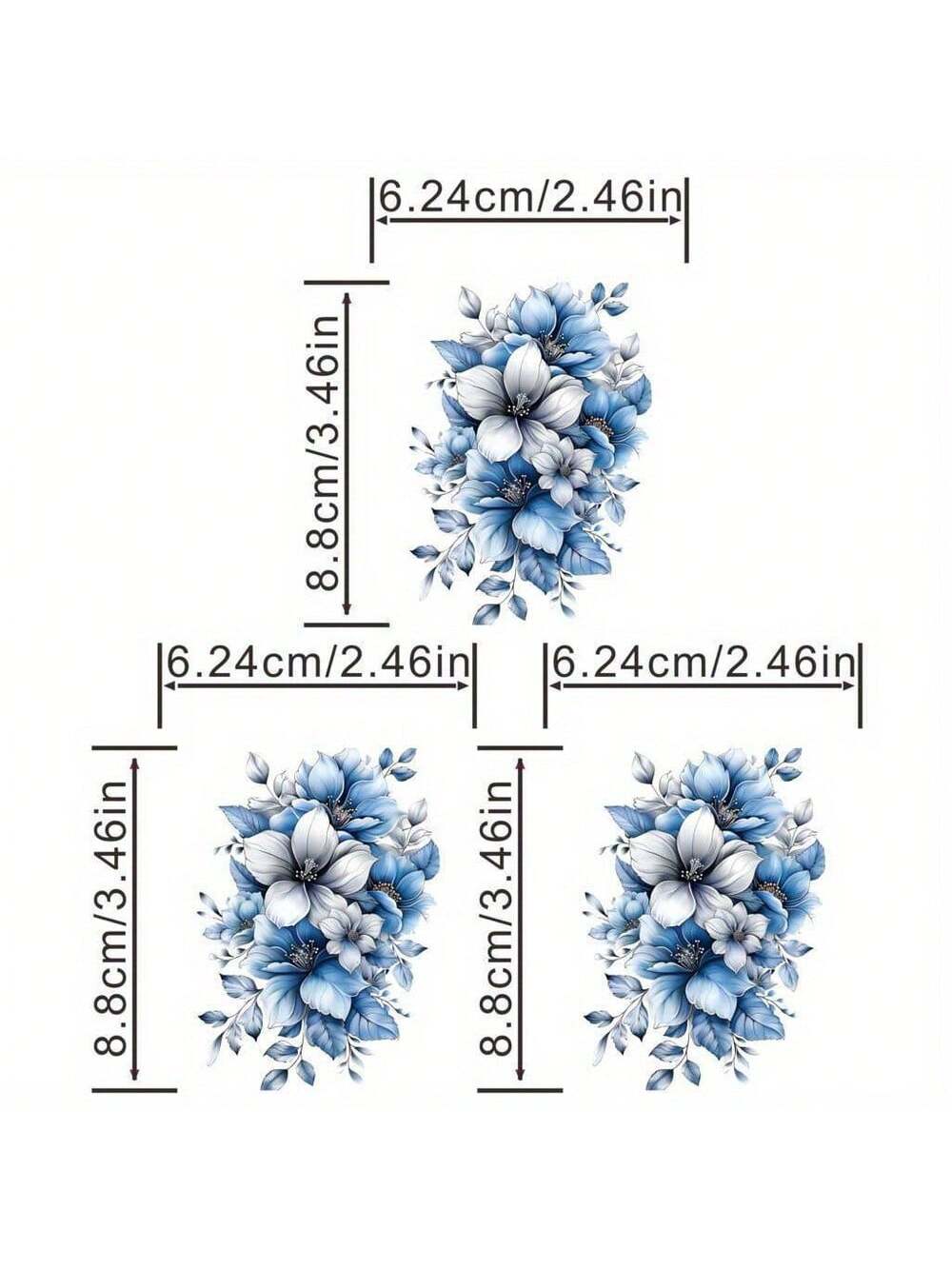Chic Blue & Gray Floral Iron-On Transfer Stickers- Washable Glitter Decals For T-Shirts, Pillows, Masks & Backpacks, Stickers For Clothes