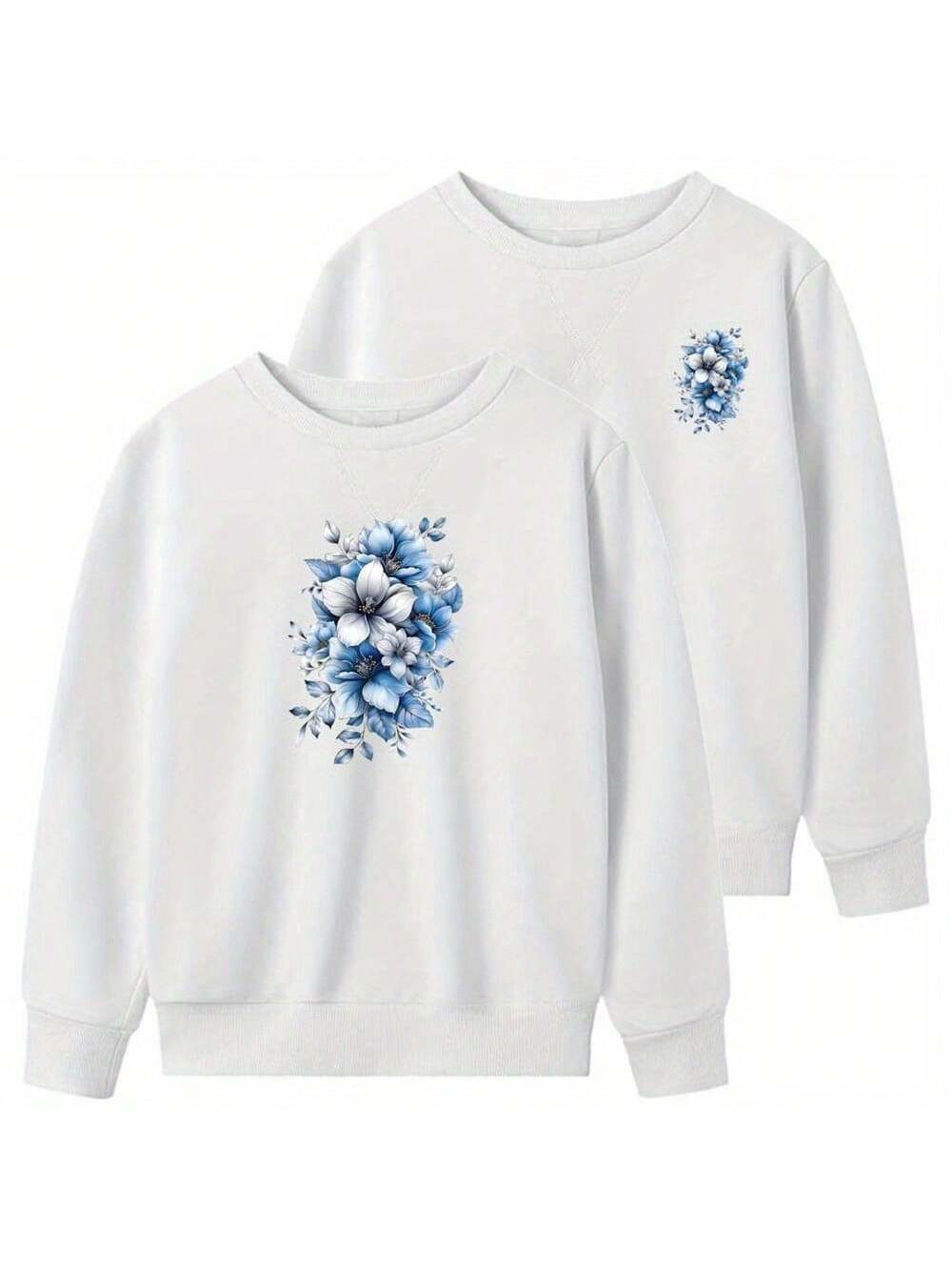 Chic Blue & Gray Floral Iron-On Transfer Stickers- Washable Glitter Decals For T-Shirts, Pillows, Masks & Backpacks, Stickers For Clothes