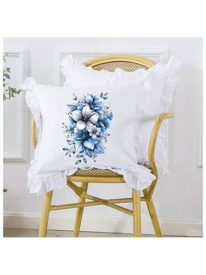 Chic Blue & Gray Floral Iron-On Transfer Stickers- Washable Glitter Decals For T-Shirts, Pillows, Masks & Backpacks, Stickers For Clothes