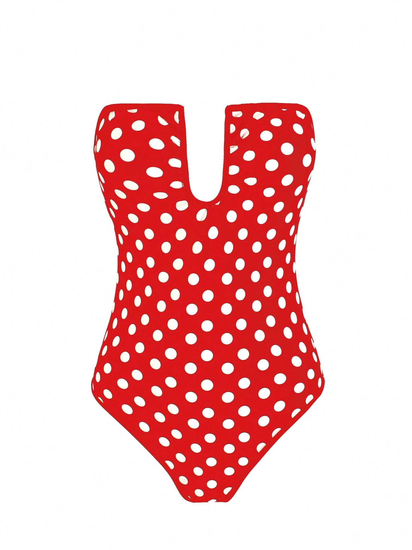Chic Polka Dot Monokini Cut-Out One-Piece Swimsuit 2026 Women Deep U Neck Ruch Bandeau Bathing Suit Summer Beach Vacay Removable Strap