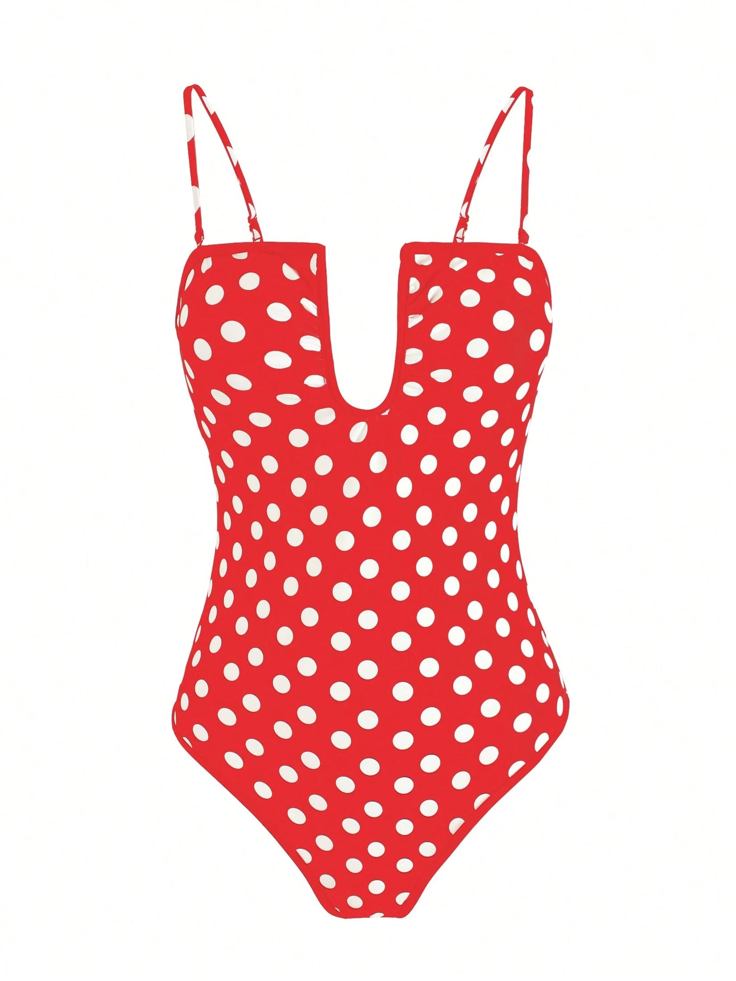 Chic Polka Dot Monokini Cut-Out One-Piece Swimsuit 2026 Women Deep U Neck Ruch Bandeau Bathing Suit Summer Beach Vacay Removable Strap