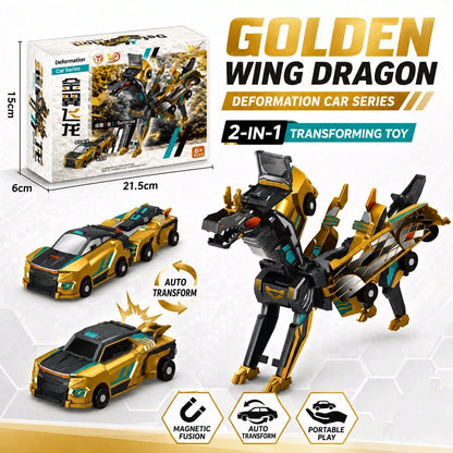 Children's Magnetic Transforming Toy Magic Car, 2-In-1 Collision Transforming Flying Dragon Toy Car, Combined 2-In-1 Boy & Girl Toy Gift, Boy Car Toy, Birthday Toy Gift