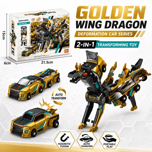 Children's Magnetic Transforming Toy Magic Car, 2-In-1 Collision Transforming Flying Dragon Toy Car, Combined 2-In-1 Boy & Girl Toy Gift, Boy Car Toy, Birthday Toy Gift