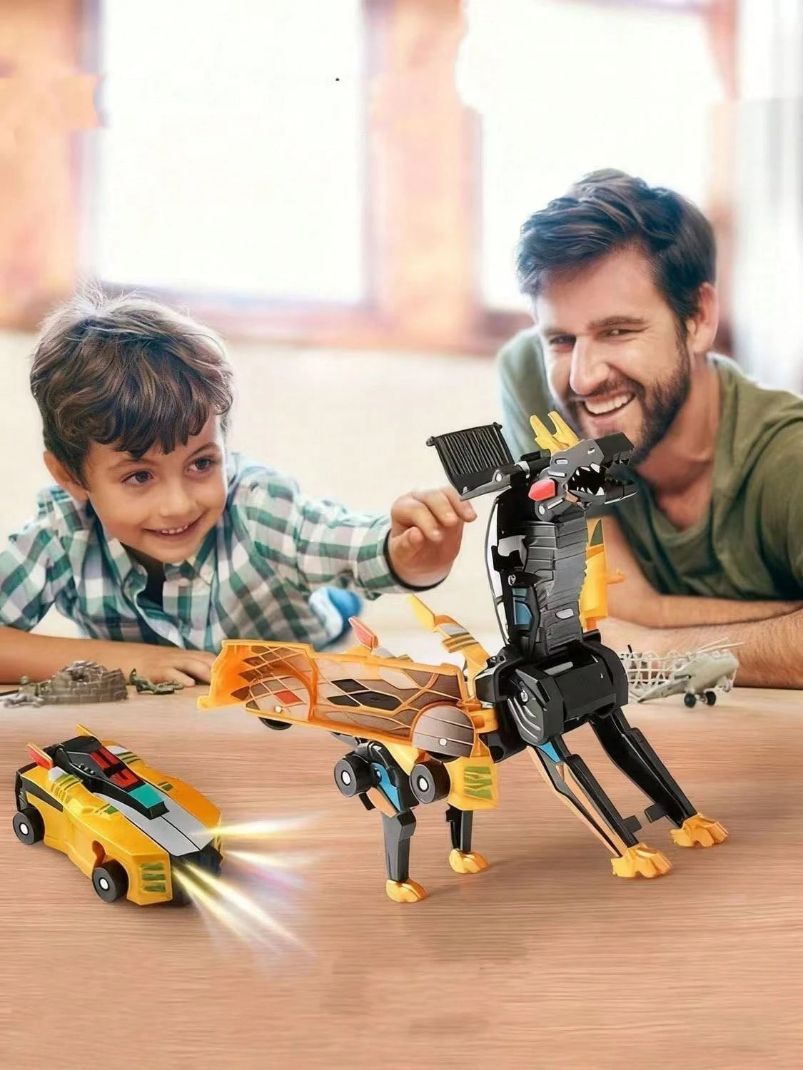 Children's Magnetic Transforming Toy Magic Car, 2-In-1 Collision Transforming Flying Dragon Toy Car, Combined 2-In-1 Boy & Girl Toy Gift, Boy Car Toy, Birthday Toy Gift