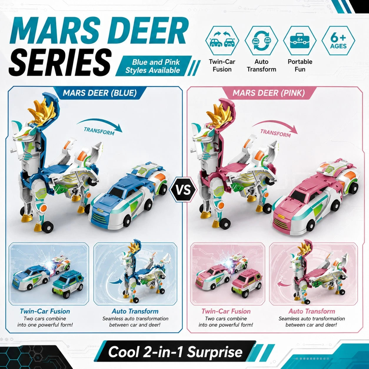 Children's Magnetic Transforming Toy Magic Car, 2-In-1 Collision Transforming Flying Dragon Toy Car, Combined 2-In-1 Boy & Girl Toy Gift, Boy Car Toy, Birthday Toy Gift