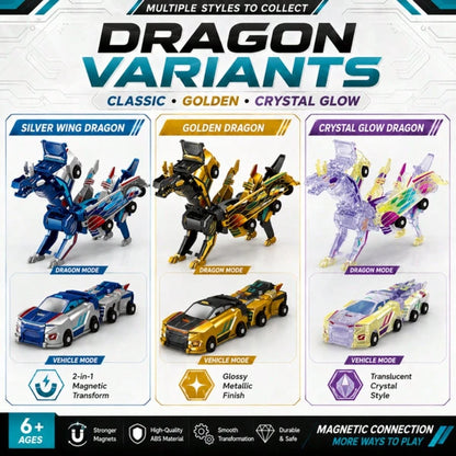 Children's Magnetic Transforming Toy Magic Car, 2-In-1 Collision Transforming Flying Dragon Toy Car, Combined 2-In-1 Boy & Girl Toy Gift, Boy Car Toy, Birthday Toy Gift