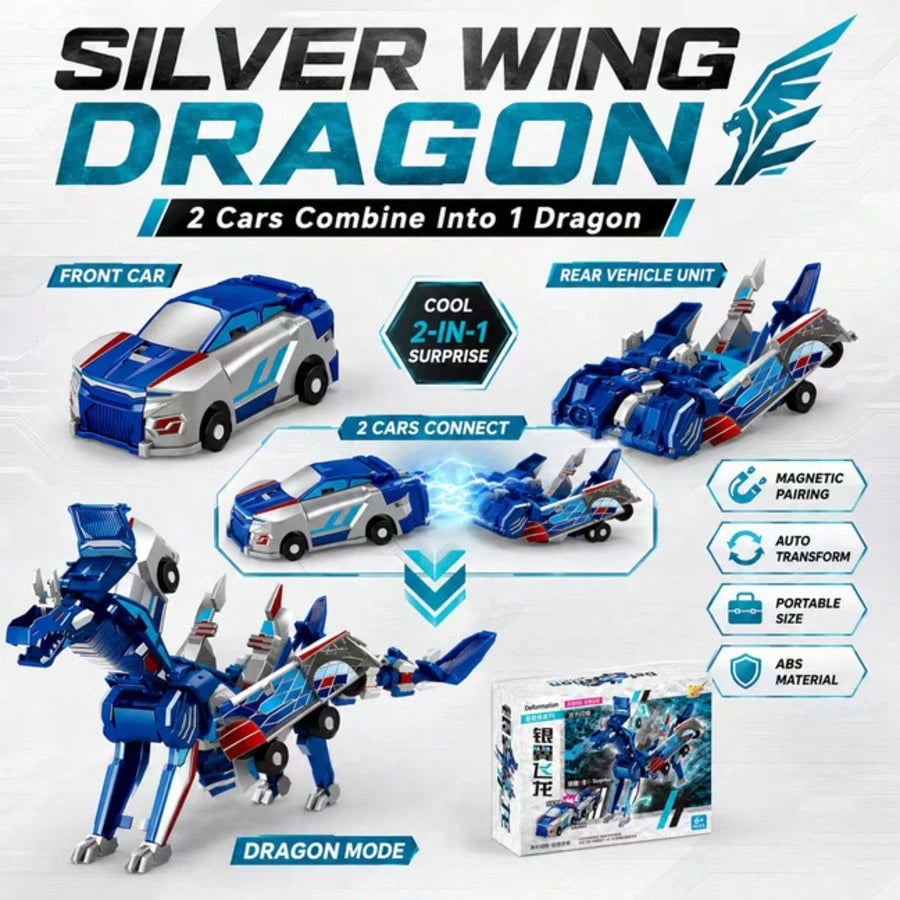 Children's Magnetic Transforming Toy Magic Car, 2-In-1 Collision Transforming Flying Dragon Toy Car, Combined 2-In-1 Boy & Girl Toy Gift, Boy Car Toy, Birthday Toy Gift