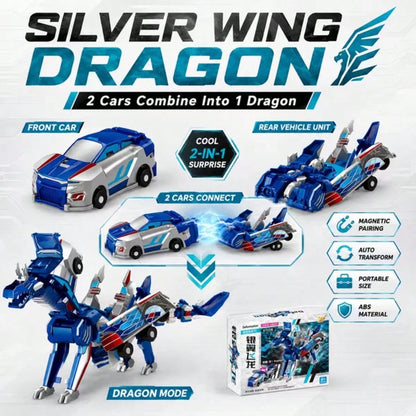 Children's Magnetic Transforming Toy Magic Car, 2-In-1 Collision Transforming Flying Dragon Toy Car, Combined 2-In-1 Boy & Girl Toy Gift, Boy Car Toy, Birthday Toy Gift