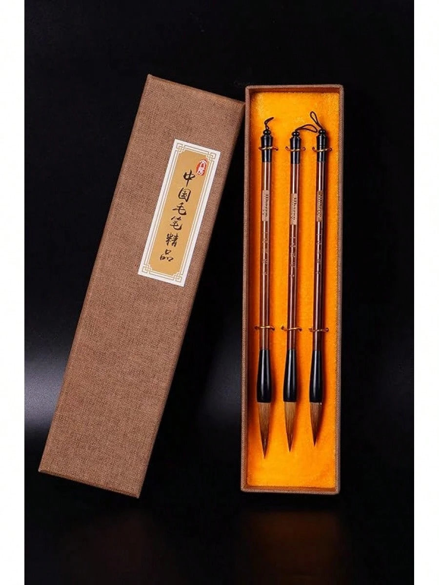 Chinese Traditional Calligraphy Brush/Chinese Calligraphy Watercolor Sumi Drawing Brush Wolf Hair/Painting Sumi Set((L + M + S))