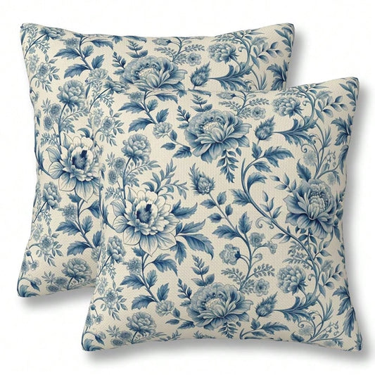 Chinoiserie Flowers Trees Throw Pillow Covers Vintage Blue Floral Pillow Cover 18x18 Inch Set Of 2 Blue White Flowers Pattern Pillowcase Square Cushion Cases For Home Couch Bed Sofa