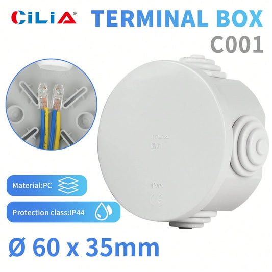 CILIA Waterproof Round Junction Box IP44 Outdoor Electrical Wire Connector Box Plastic Surface Mount Cable Enclosure 60x35mm 80x40mm