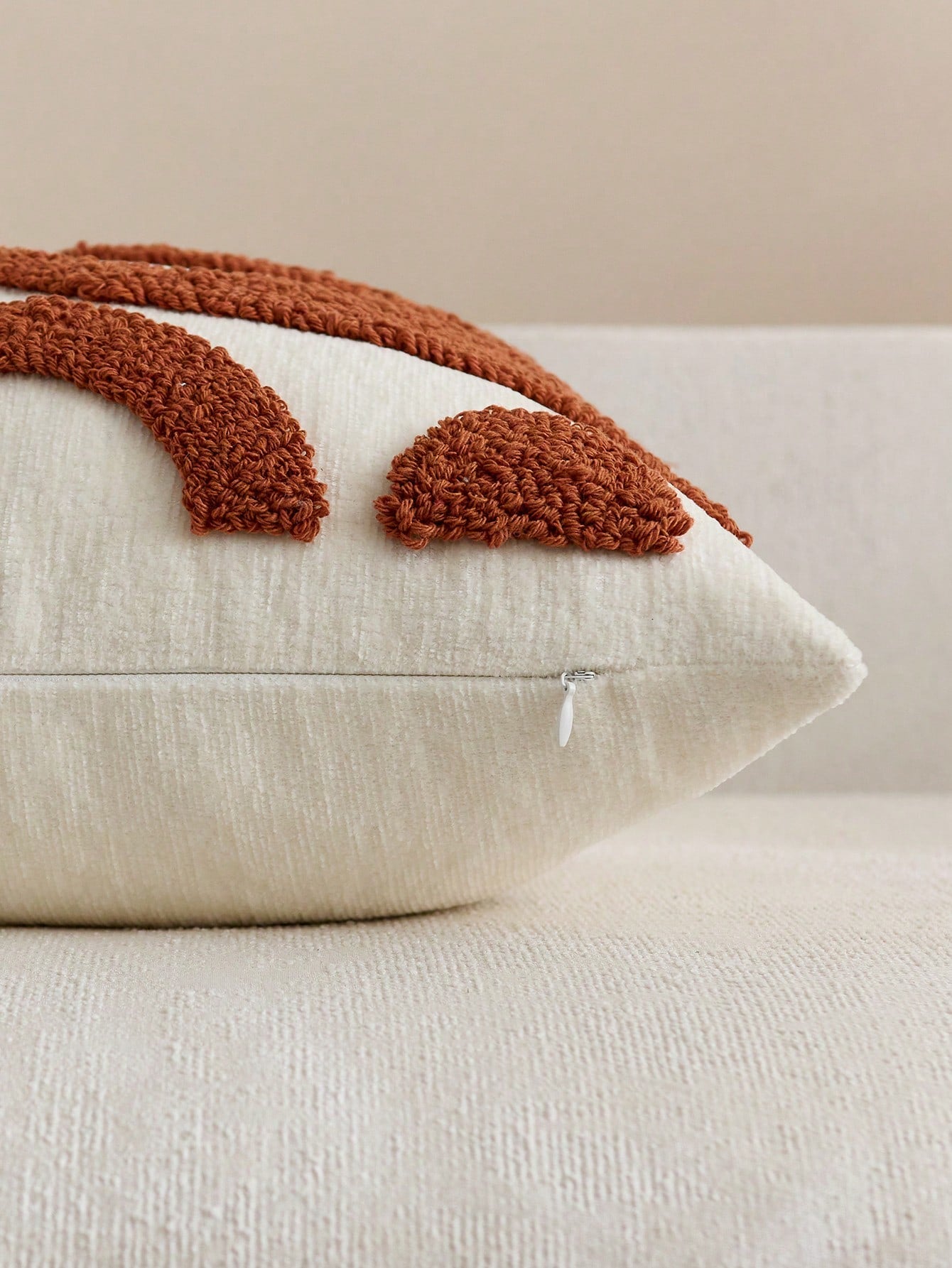 Cirelle 1pc Aesthetic Abstract Tufted Throw Pillow Cover- Rust Red Wavy Line Textured Cushion Case- Decorative Cream & Burnt Orange Pillowcase Shell For Couch, Sofa Chair & Bed Home Decor (No Insert