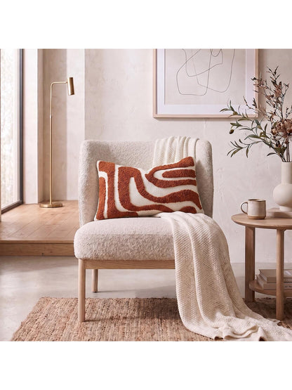 Cirelle 1pc Aesthetic Abstract Tufted Throw Pillow Cover- Rust Red Wavy Line Textured Cushion Case- Decorative Cream & Burnt Orange Pillowcase Shell For Couch, Sofa Chair & Bed Home Decor (No Insert