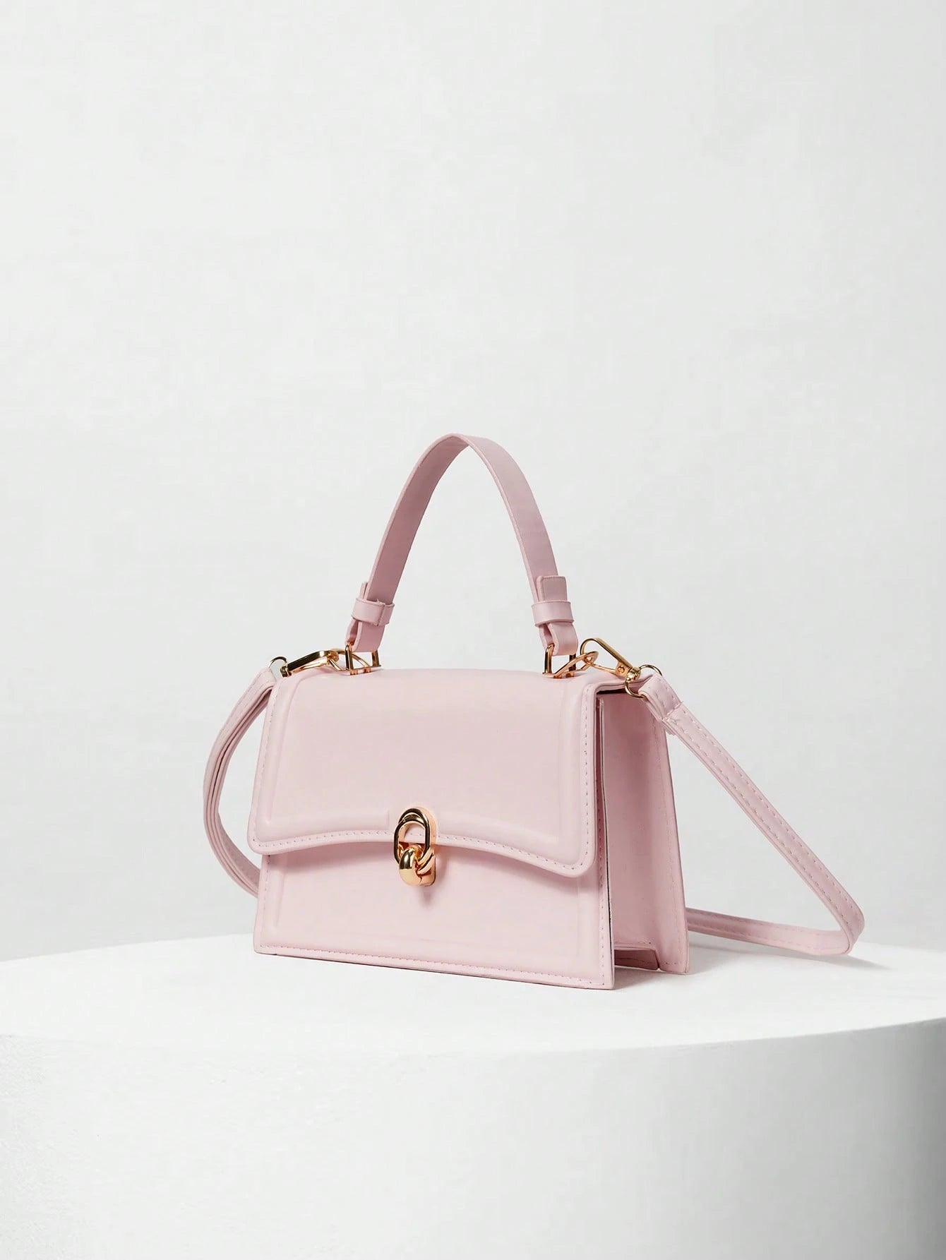 Clariva Elegant Solid Color Fashion Handbag, Retro Flap Purse For Women, PU Crossbody Shoulder Bag With Top Handle Valentines Winter Gifts, Pink