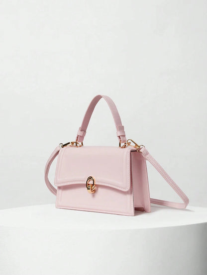 Clariva Elegant Solid Color Fashion Handbag, Retro Flap Purse For Women, PU Crossbody Shoulder Bag With Top Handle Valentines Winter Gifts, Pink