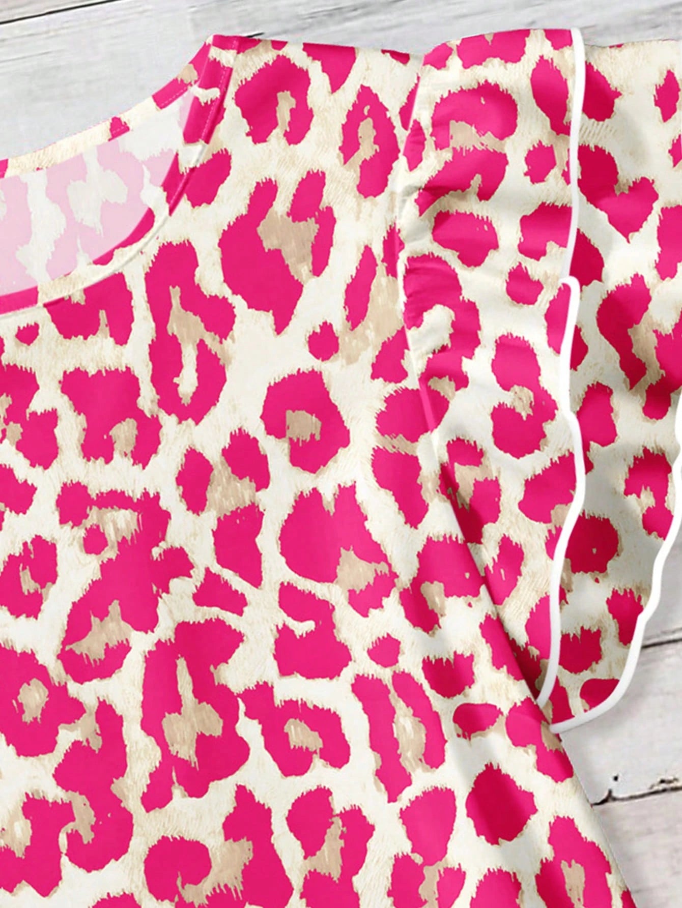 Clasi Casual Minimalist Style Pink Leopard Print Ruffle Hem Women Shirt, Suitable For Spring & Summer,Summer Top