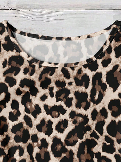 Clasi Casual Minimalist Style Pink Leopard Print Ruffle Hem Women Shirt, Suitable For Spring & Summer,Summer Top