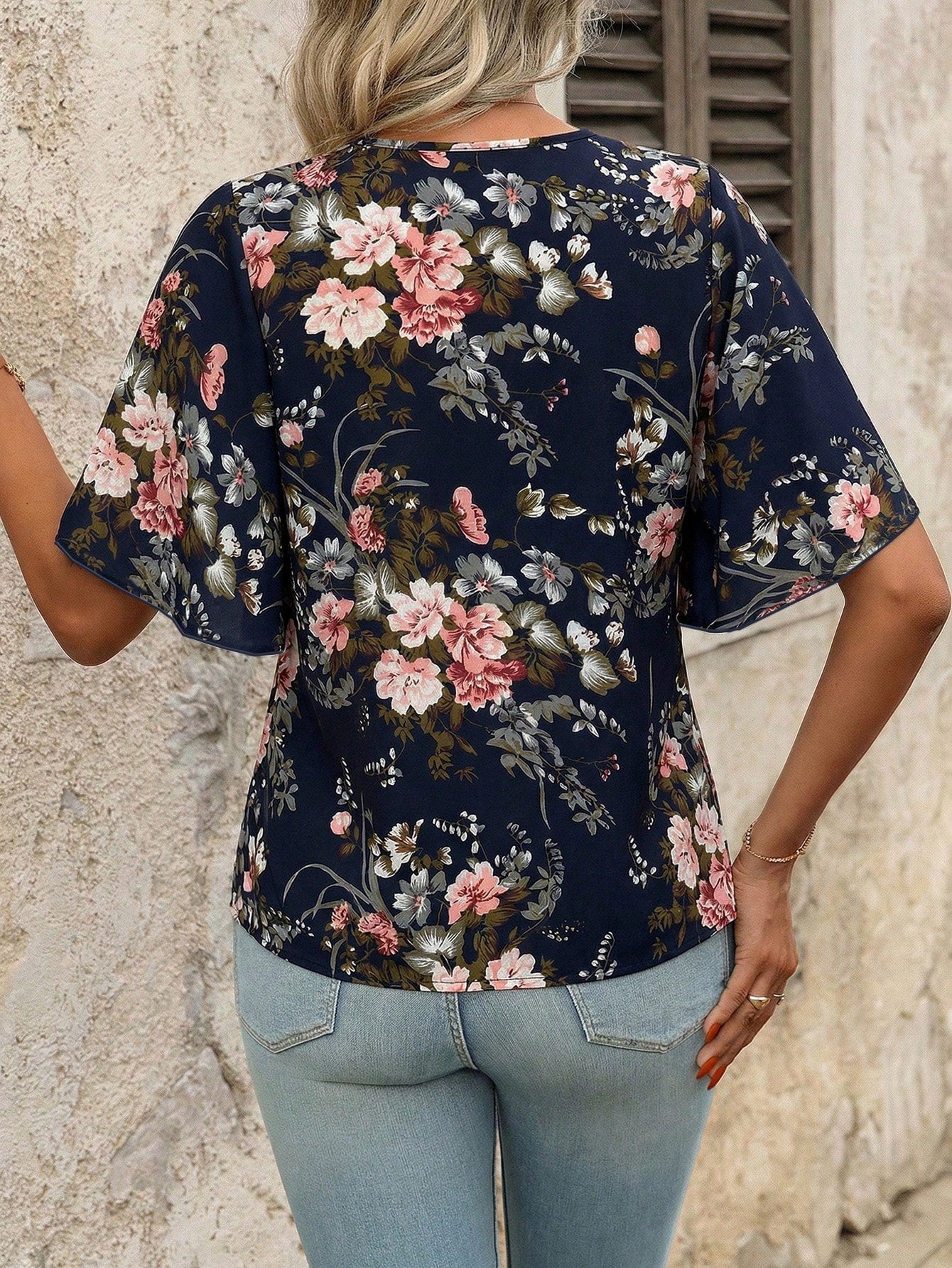 Clasi Plus Size Floral Print Off-Shoulder Casual Blouse