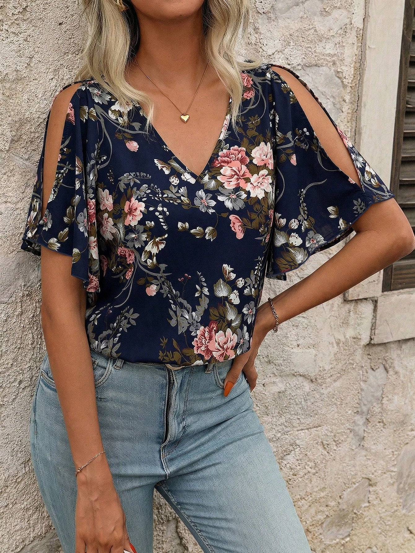 Clasi Plus Size Floral Print Off-Shoulder Casual Blouse