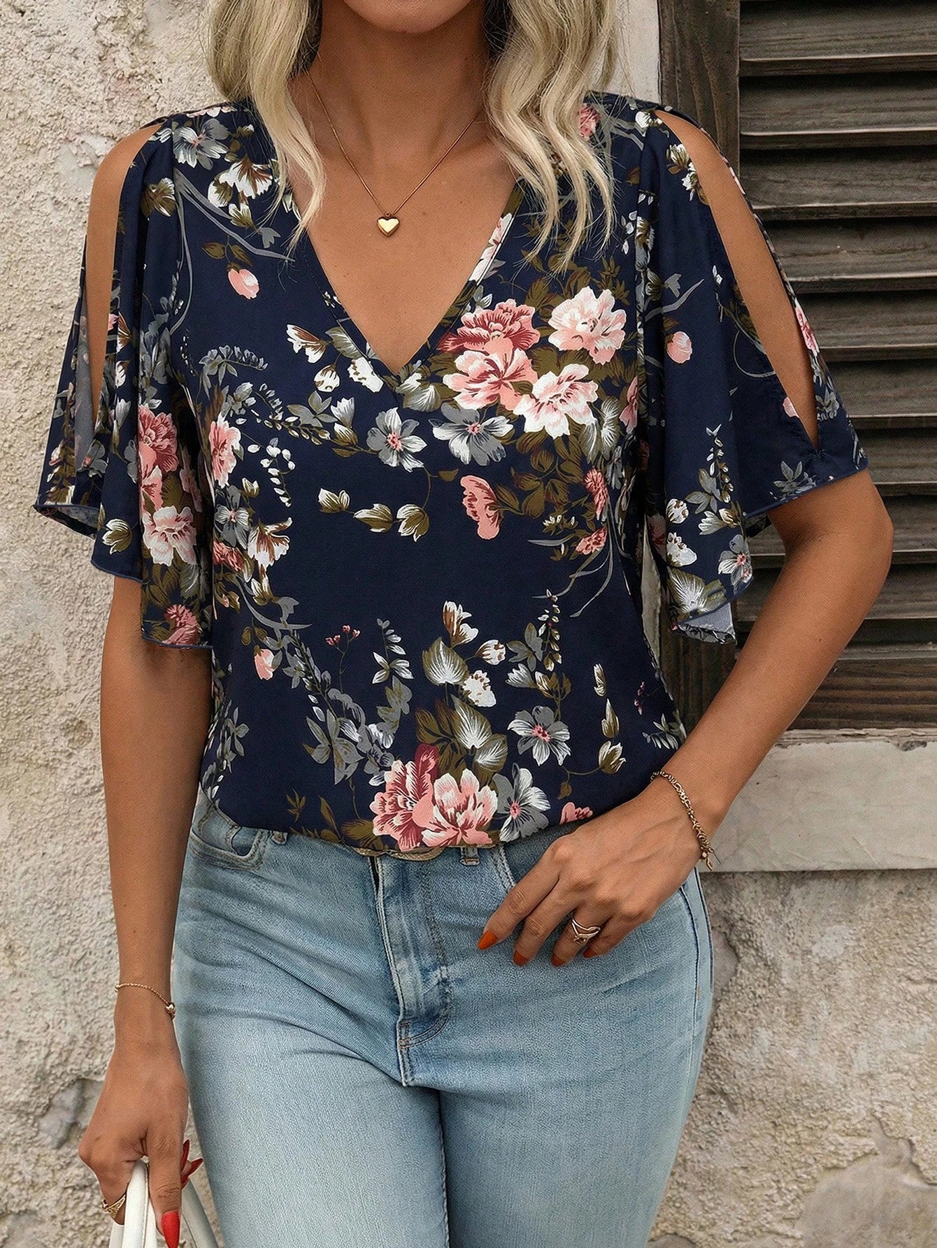 Clasi Plus Size Floral Print Off-Shoulder Casual Blouse