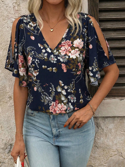 Clasi Plus Size Floral Print Off-Shoulder Casual Blouse