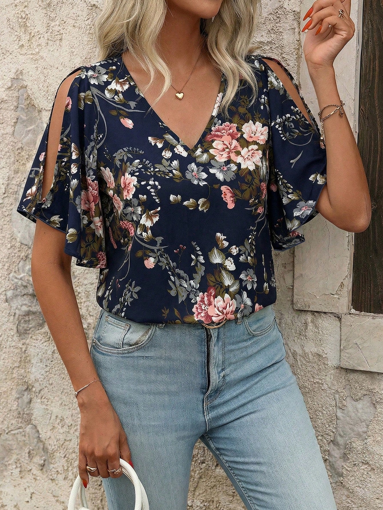Clasi Plus Size Floral Print Off-Shoulder Casual Blouse