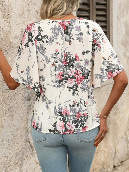Clasi Plus Size Floral Print Off-Shoulder Casual Blouse