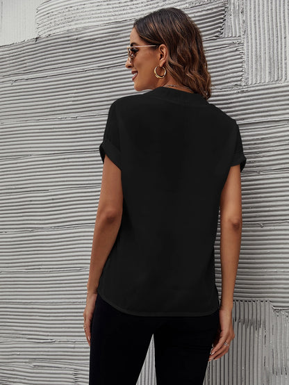 Clasi Solid Color V-Neck Casual Loose Short Sleeve Shirt, Versatile For Daily Wear, Summer,Summer Top