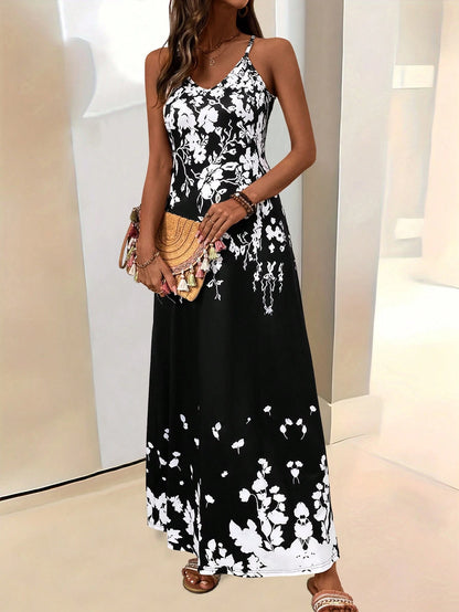Clasi Tropical Floral Print Spaghetti Strap Sexy Women Dress