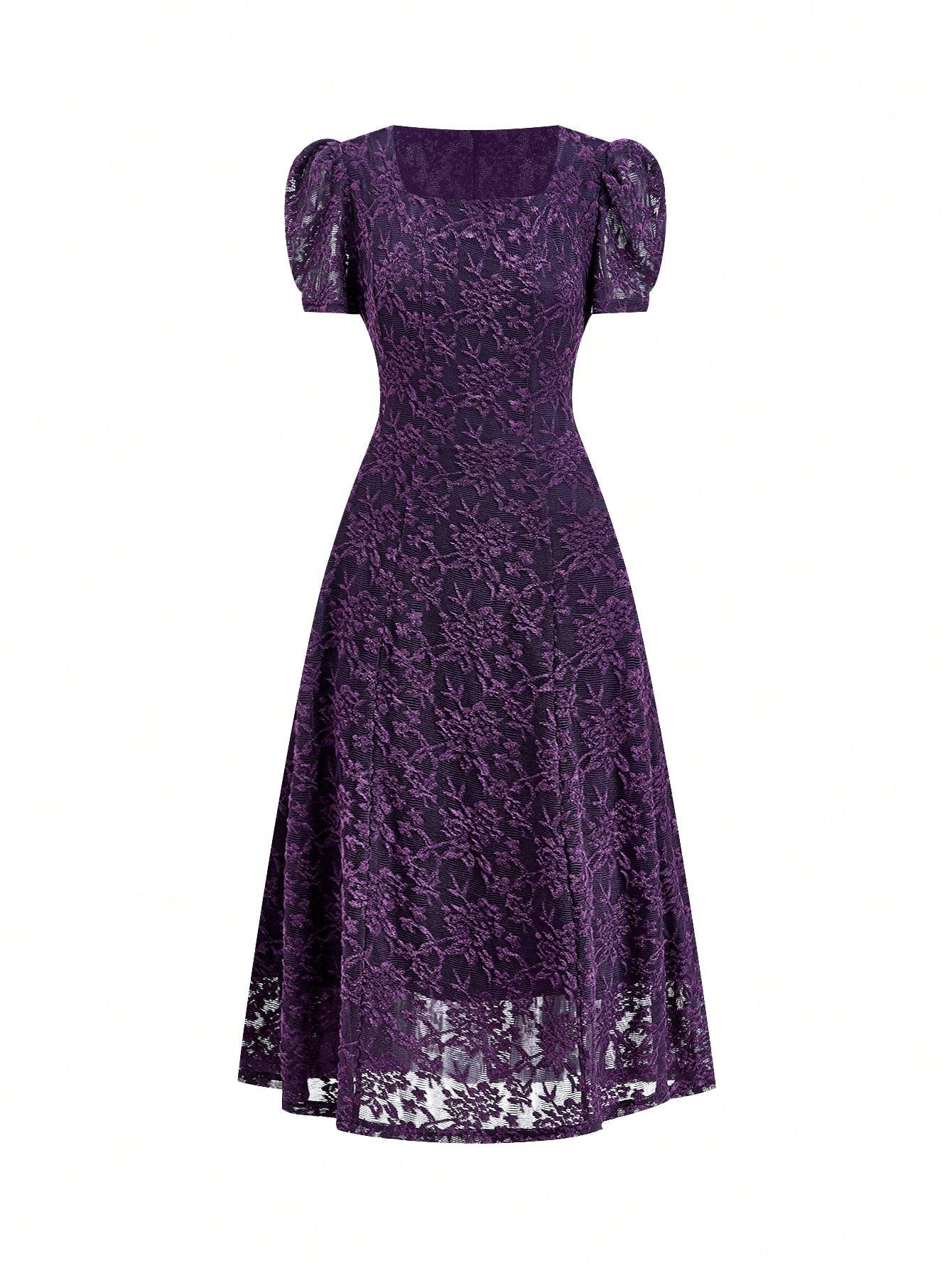 Clasi Women's Elegant Jacquard Sheer Petal Sleeve Cinched Waist Dress, Summer,Dresses For Women Summer Wedding Funeral Gender Reveal Purple
